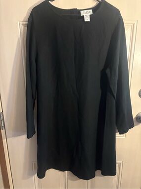 Eileen Fisher Black Silk long sleeve midi dress Casual Professional Preppy